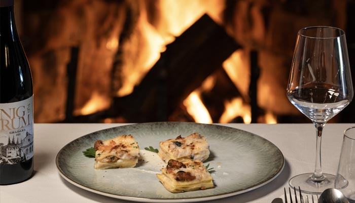 Dinner in front of the fireplace
